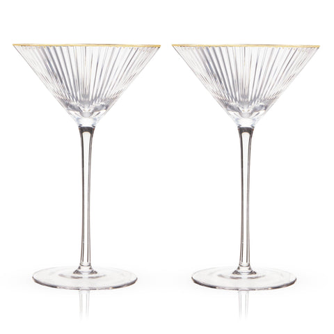 Deco Meridian Gold Rimmed Crystal Martini Glasses Set of 2 (Viski)