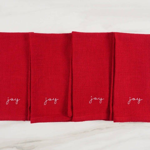 Holiday Red Embroidered Napkins: Joy (KAF Home)
