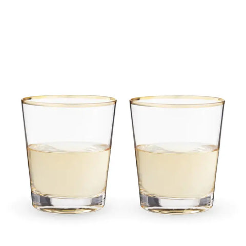 Gilded Gold-Rimmed Glass Cocktail Tumblers - Set of 2 (Twine)