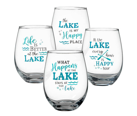 At the Lake Stemless Wine Glasses