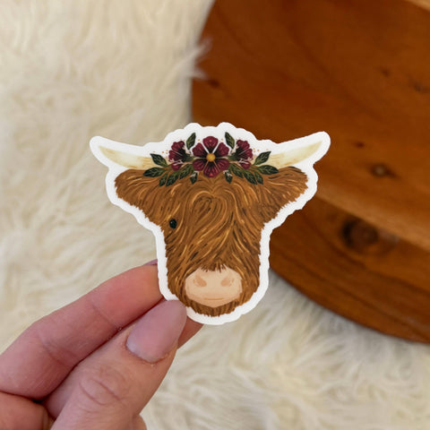 Highland Cow & Flower Crown Sticker (Big Moods)