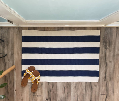 Navy Blue and White Striped Doormat (Nickel Designs)