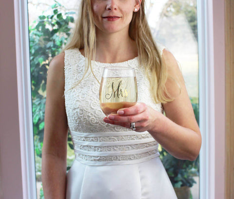 Gold Mrs. Stemless Wine Glass (Lillian Rose)