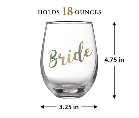 Gold "Bride" Stemless Wine Glass (Lillian Rose)