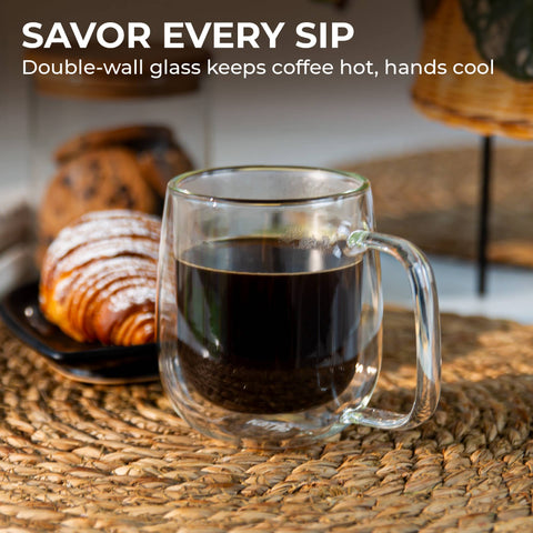 10oz Glass Coffee Mugs. Double-Wall Borosilicate Glass (Kaffe)