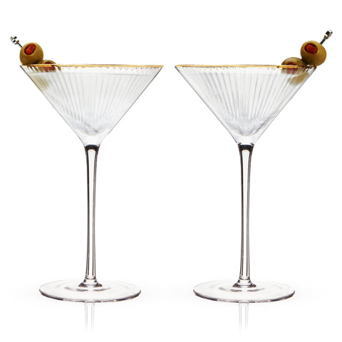 Deco Meridian Gold Rimmed Crystal Martini Glasses Set of 2 (Viski)