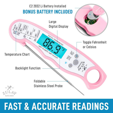 Instant Read Digital Meat Thermometer with Probe: Red/Black (Zulay Kitchen)