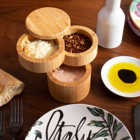 Triple Salt Box, 3-Tier Salt Cellar Storage Box (Totally Bamboo)