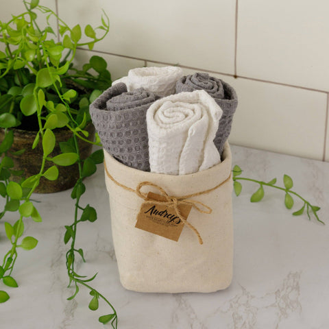 Dish Cloth Set - White And Gray Waffle (Audrey's)