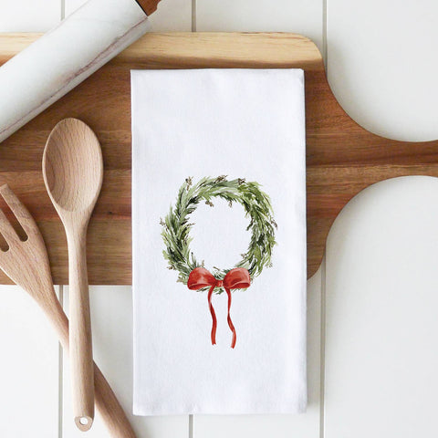 Christmas Wreath Tea Towel: White (Porter Lane Homes)