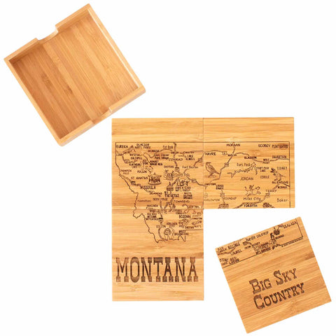 4-Piece Montana Puzzle Coaster Set with Case (Totally Bamboo)