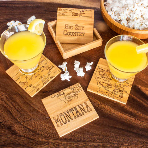 4-Piece Montana Puzzle Coaster Set with Case (Totally Bamboo)