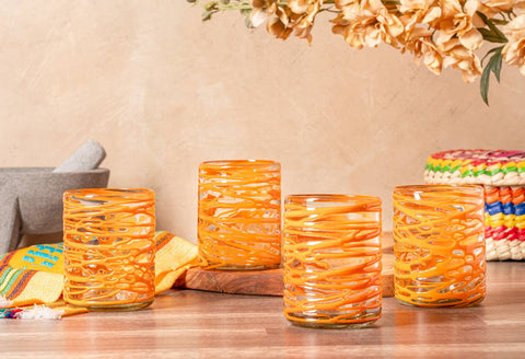 Mexican Handblown Glasses - Orange Swirl (Verve Culture)