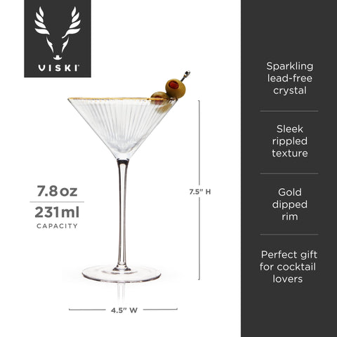 Deco Meridian Gold Rimmed Crystal Martini Glasses Set of 2 (Viski)