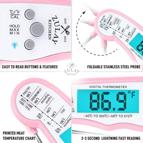 Instant Read Digital Meat Thermometer with Probe: Red/Black (Zulay Kitchen)