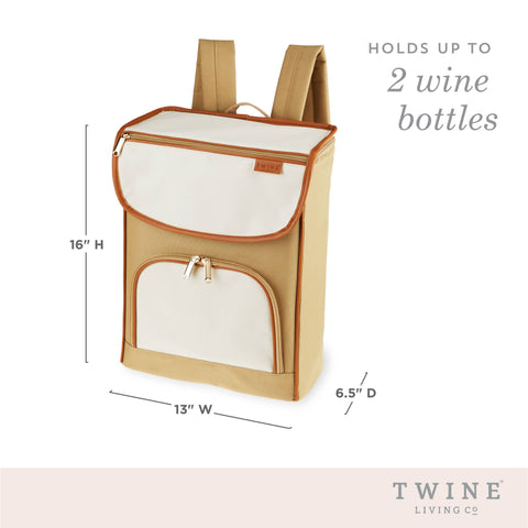 Insulated Wine Cooler Backpack w/ Corkscrew - Beige (Twine)