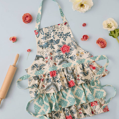 Blue Ikat Flowers Vintage Apron (Design Imports)