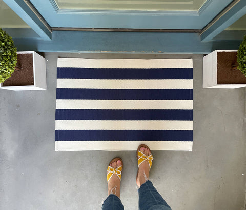 Navy Blue and White Striped Doormat (Nickel Designs)