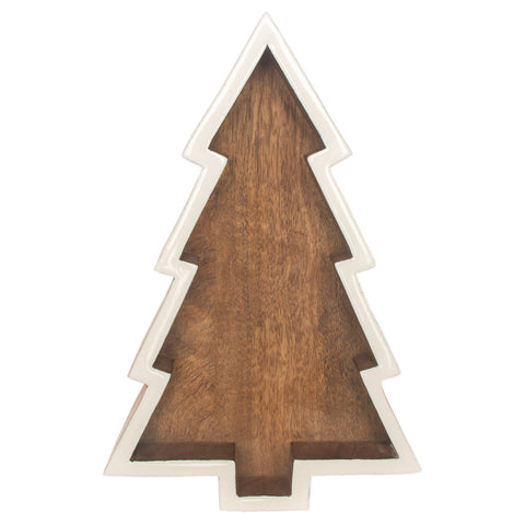 13.75" Christmas Tree Mango Wood Tray Christmas (Boston International)