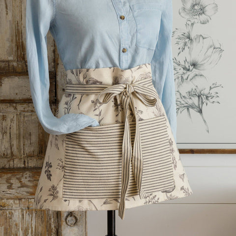 Half Apron - Black and White Botanicals (Audrey's)