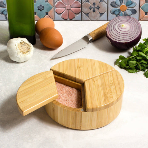 Trio Salt Cellar Storage Box with Swivel Lids (Totally Bamboo)