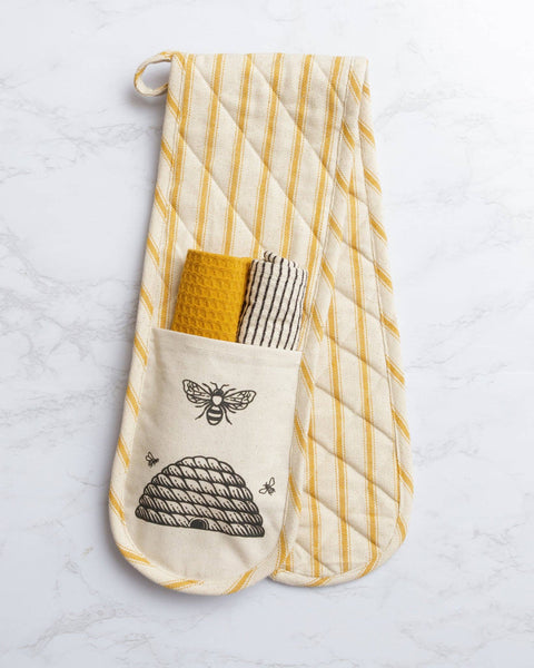 Double Oven Mitt Gift Set With Dish Cloths - Bee (Audrey's)