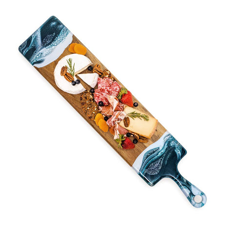 Resin Cheese board / Charcuterie Board - Baguette 5"x24": Navy/White/Metallic (Lynn & Liana)