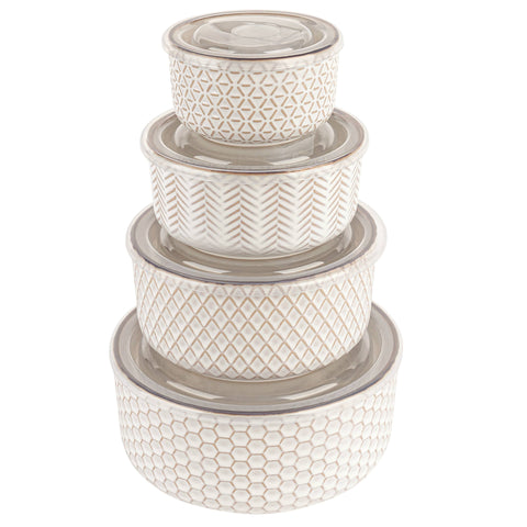 Ceramic Nesting Bowls with Lids, Set of 4, Narbonne Col (Kook)