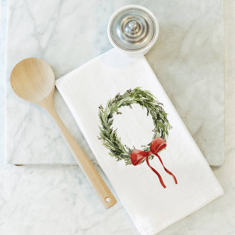 Christmas Wreath Tea Towel: White (Porter Lane Homes)