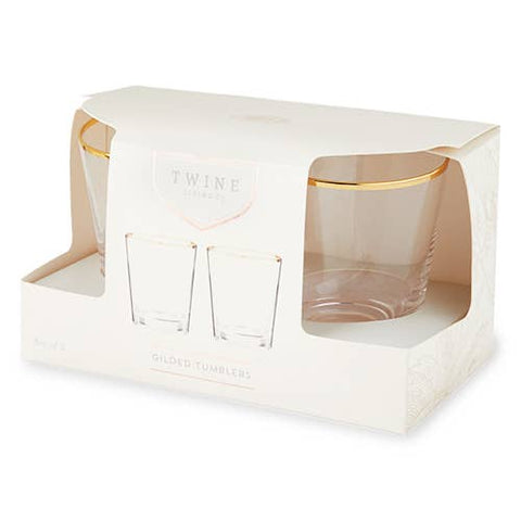 Gilded Gold-Rimmed Glass Cocktail Tumblers - Set of 2 (Twine)