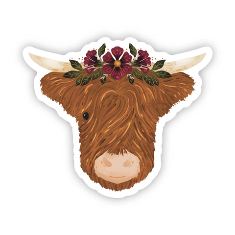 Highland Cow & Flower Crown Sticker (Big Moods)