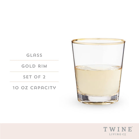 Gilded Gold-Rimmed Glass Cocktail Tumblers - Set of 2 (Twine)