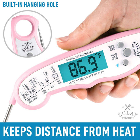 Instant Read Digital Meat Thermometer with Probe: Red/Black (Zulay Kitchen)