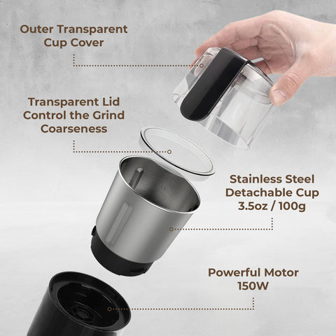 Electric Blade Coffee Grinder with Removable Cup (4.5 oz) – Black (Kaffe)